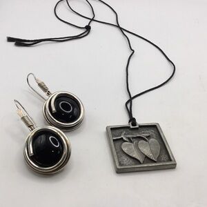 Vintage VILMAIN Pewter Charm Necklace & Matching Earrings. Jewelry Set